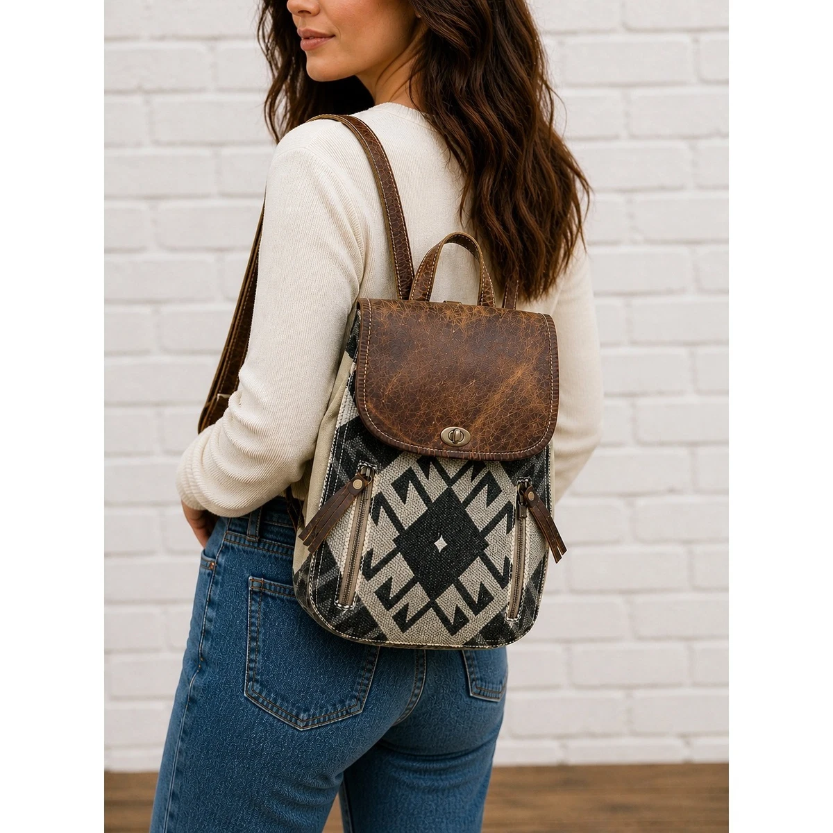 Myra Bag Cream Black Gray Aztec Wool Blend Western Boho Backpack NWT Myra Bag Aura Aztec Purse for Women - Small Canvas Crossbody  main image 4