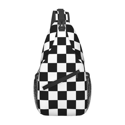 Checkered Crossbody Sling Bag Black White Checkerboard Travel Backpack