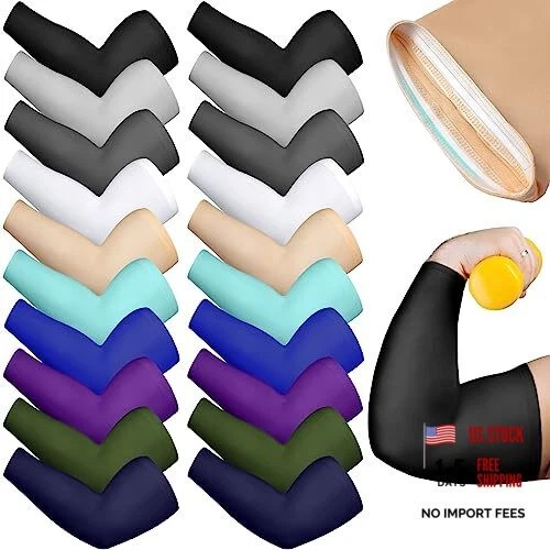 10 Pairs Plus Size Arm Sleeves UV Sun Protection Sleeves Cooling Ice Silk Arm