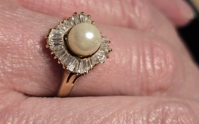 Vintage Napier Ring Perle Zirkonia Baguette Schliff