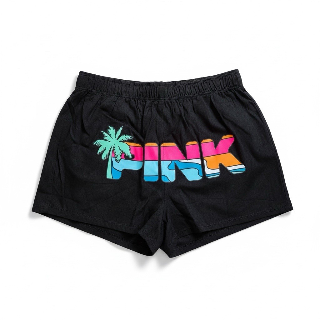 Victoria’s Secret PINK XS Lounge Sleep Shorts Black Palm Tree Logo NWT