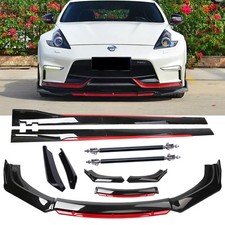 Glossy Black Look Red Front Lip Chin Bumper Side Skirt For Nissan 350z 370z Gtr