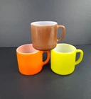 Vintage Federal Glass Co. Milk Glass Mugs Set of 3 Orange Brown Green