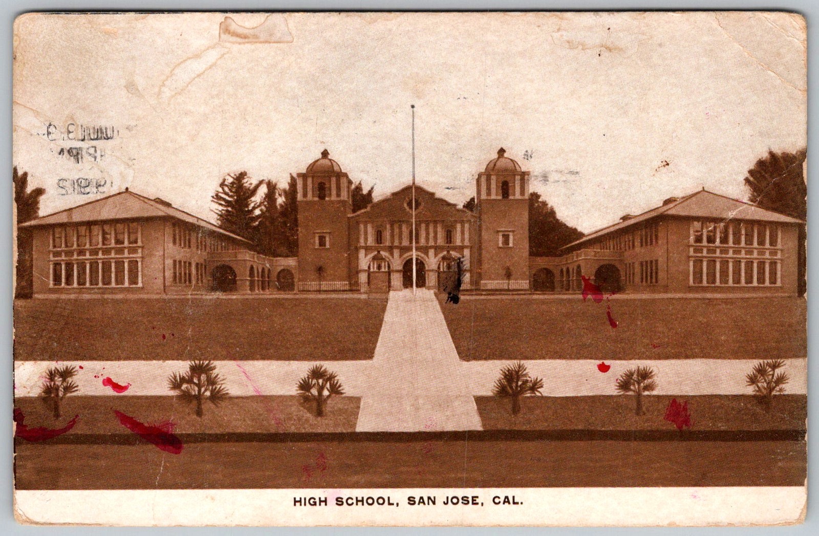 Antique Postcard High School Building San Jose, CA 1910s