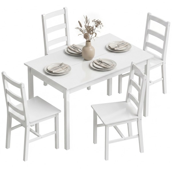 Essgruppe Esstisch Mit 4 StüHlen Esszimmergruppe FüR Kleine RäUme, Weiß-image