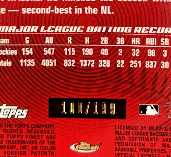 2005 Topps Finest Green Refractor Todd Helton #137 Colorado Rockies /199 HOF, SP - Image 3 of 3