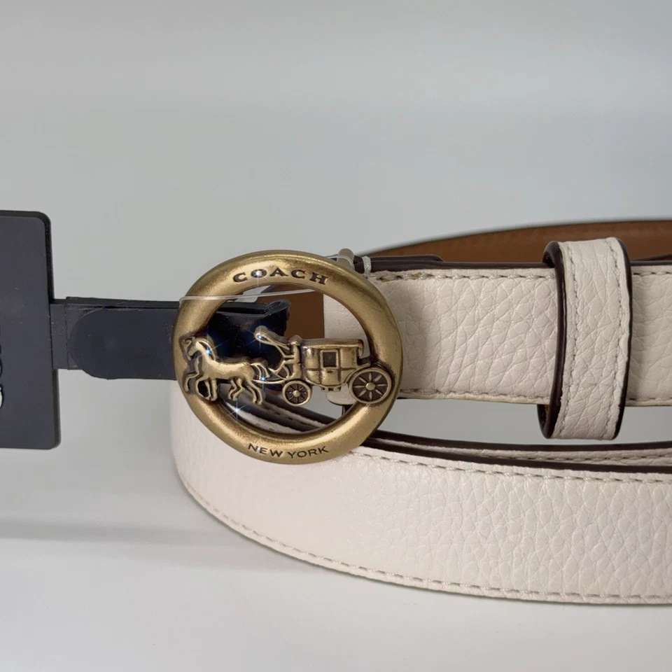 蔻驰F78181马和马车皮革皮带粉笔轻鞍黄铜25毫米L — 第 2/4 张图片