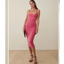 NWOT Reformation Sully Knit Bodycon Dress Pink Snapdragon Ribbed Midi XS