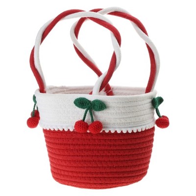 Handmade Cute Cherry Portable Small Bag Cotton Thread Straw Woven Bag
