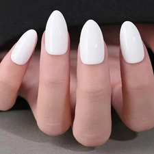 evpct Glossy Press on Nails Short Almond Short for Women, White Fake Nail wit...
