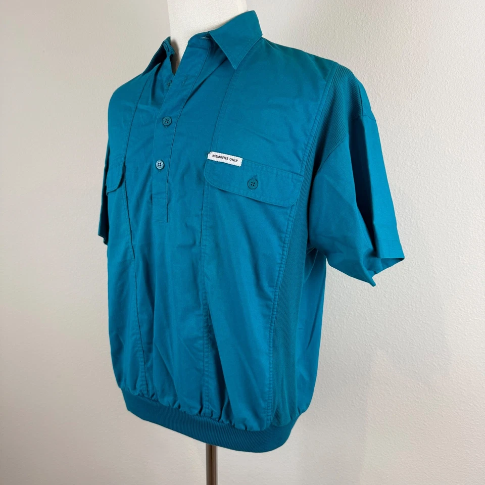Vintage Members Only Men's Short Sleeve Button Down Shirt Turquoise Size Medium - Image 4 of 4
