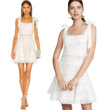 Zimmermann Kirra Dress Size 2 AU 12/US 8 Linen Ivory Tie Shoulder Eyelet Mini