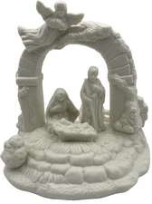 Musical Nativity Figurine Plays Silent Night Off White Bisque Holy Family 8 in.