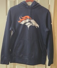 Denver Broncos Hoodie Pullover Mens Medium Blue Nike Therma Fit On Field NFL