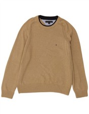 TOMMY HILFIGER Mens Crew Neck Jumper Sweater Large Beige Cotton CR09