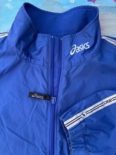 Vintage Asics Blue Side Tape Track Windbreaker Jacket XXL