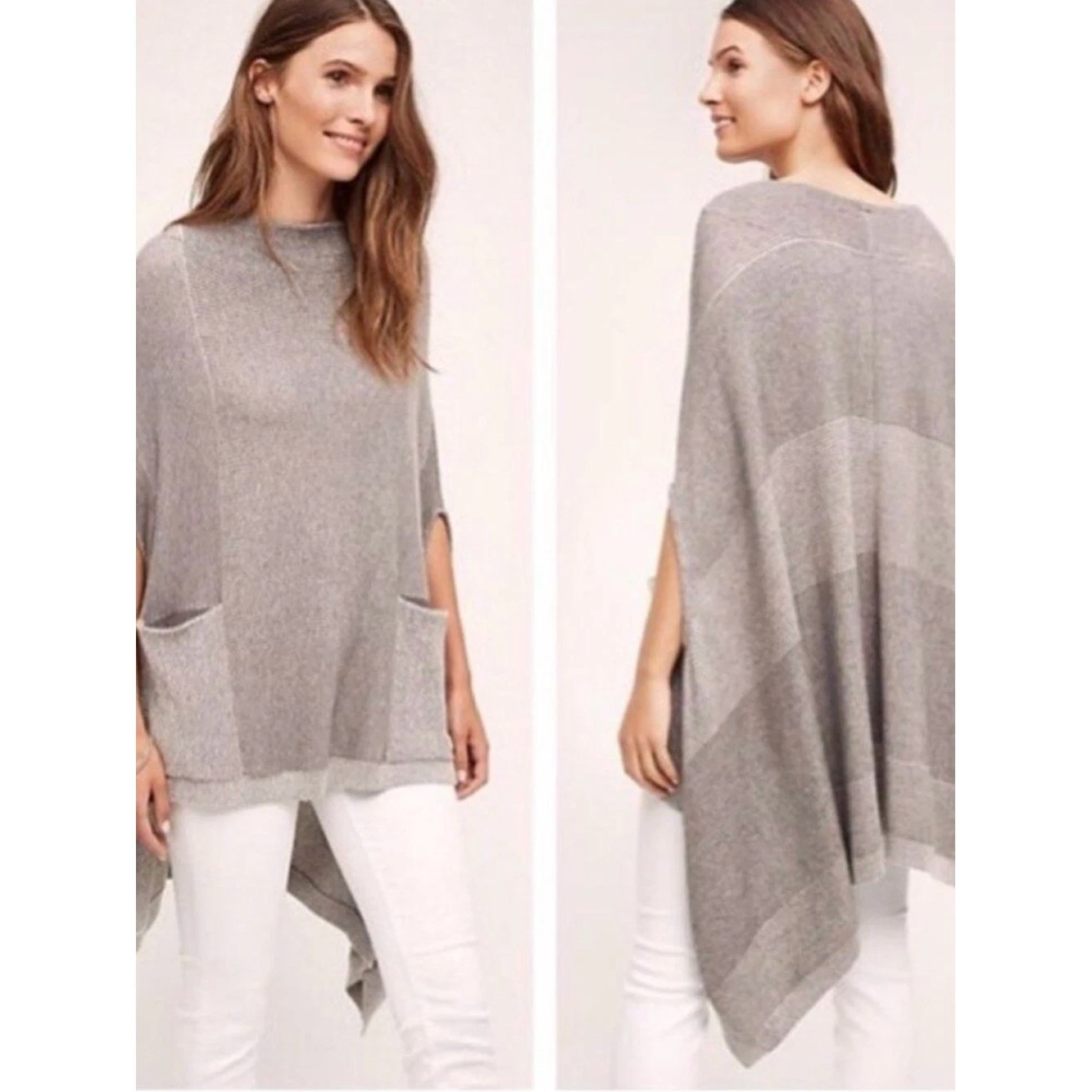 Anthropologie Moth Madison Poncho Heather Gray Knit Pocket SZ S/XS