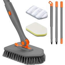 Shower Scrubber with Long Handle, 3 in 1 Tile Tub Scrubber Brush with 3