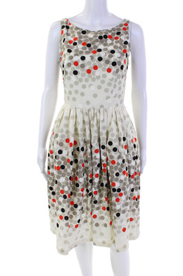 Max Mara Studio Womens Spotted Round Neck Sleevless Fit + Flare Dress Tan Size S