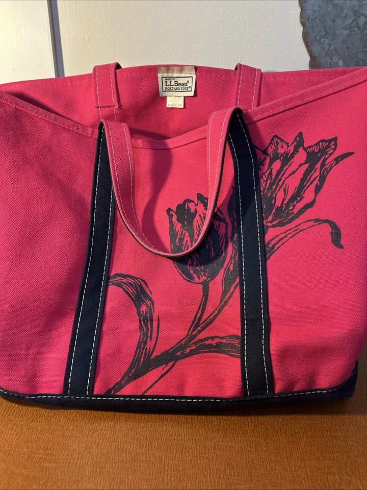 LL Bean Boat & Tote Bag Rosa Brillante Floral GRANDE Talla Rosa Tulipán De Colección Foto 3 de 4