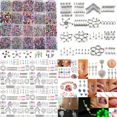 7-105 Stück Körperschmuck Set Augenbrauen Lippen Bauch Nabel Ring Piercing DE