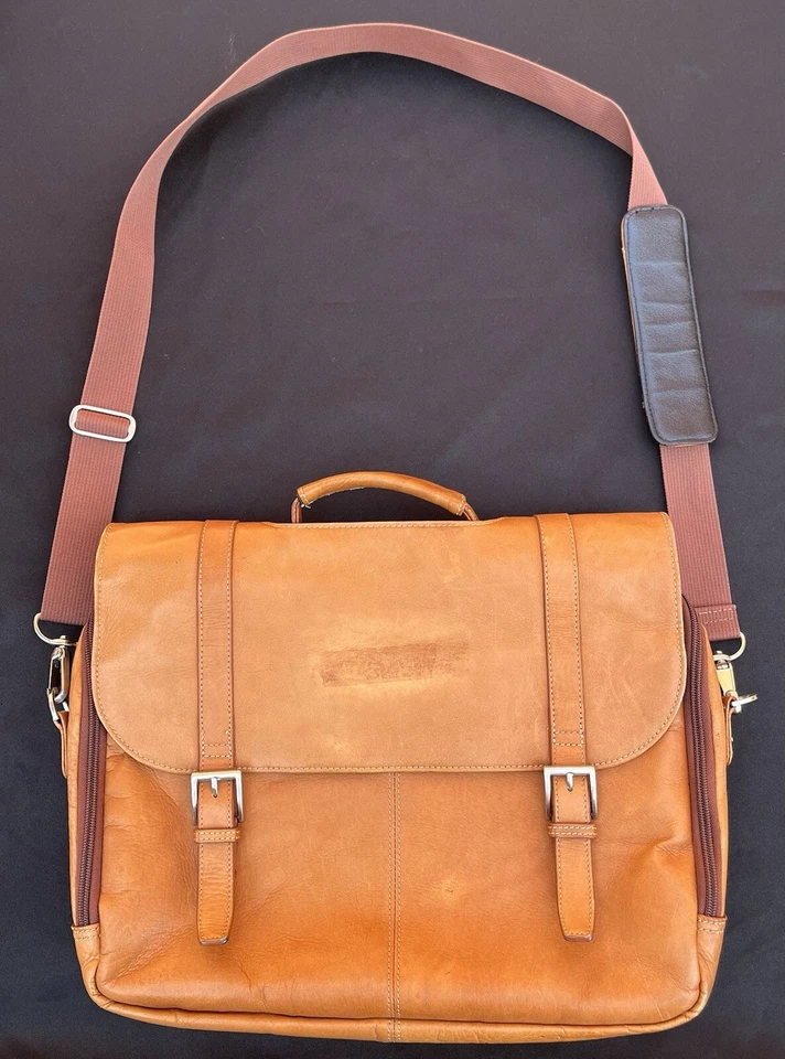 Wilson’s Bolso de Cuero para Computadora Marrón Maletín para Computadora Ajustable Correa 16"x 15,5" Foto 2 de 4