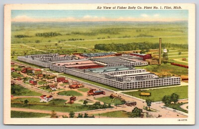Aerial View Fisher Body Co Plant No 1 Flint MI Genesee County Postcard UNP Linen