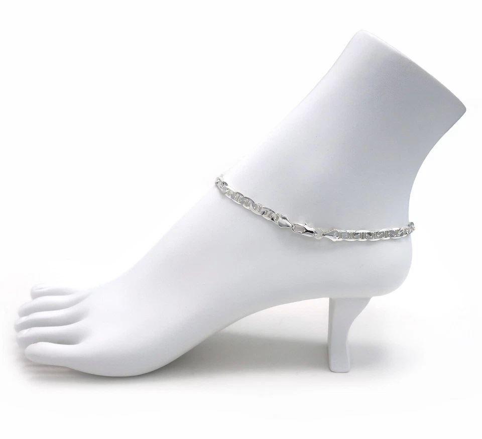 Brazalete de tobillo de cadena de eslabones de anclaje Mariner de 10" enchapado en plata 925  Foto 4 de 4
