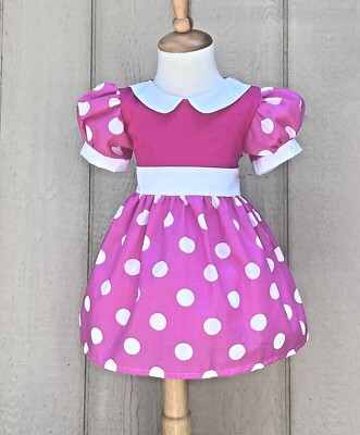 Hot Pink White Polka Dots Spring Summer Girls Toddler Puff Sleeve Dress |  eBay