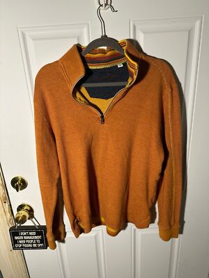 Robert Graham Classic Fit Orange 1/4 Zip Long Sleeve Pullover Sweater SZ XL