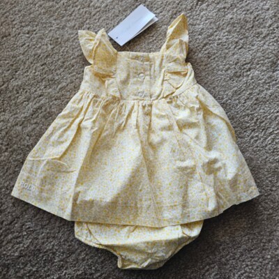 Ralph Lauren Girls' Ruffle Dress & Bloomers Set 3M Beach Cottage Yellow
