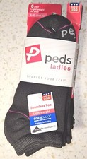 6 Pair Peds Ladies Women's Lightweight No Show Socks Size 5-10 Black - NEW