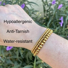 Gold Ball Stretch Bracelet - Water Resistant Nickel Free Tarnish Free