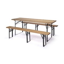 Q.bo | Set birreria legno e acciaio tavolo 200 x 70 con panche a tre gambe