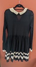 Asos Black Dress Sz 10 Sheer Top White Collar/ Cuffs Moira Rose Wednesday Addams