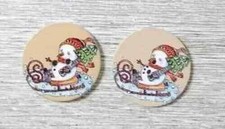 christmas snowman whimsical wood buttons sewing sled 2 holes 1 inch