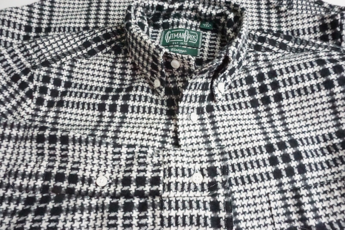 Gitman Vintage 米国製 ブロックチェックシャツSブラック×ホワイト Gitman Vintage 米国製 ブロックチェックシャツSブラック