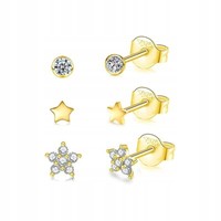 3 Paar Goldene Stern-Ohrringe Silber 925 Vergoldet Sterlingsilber Ohrschmuck