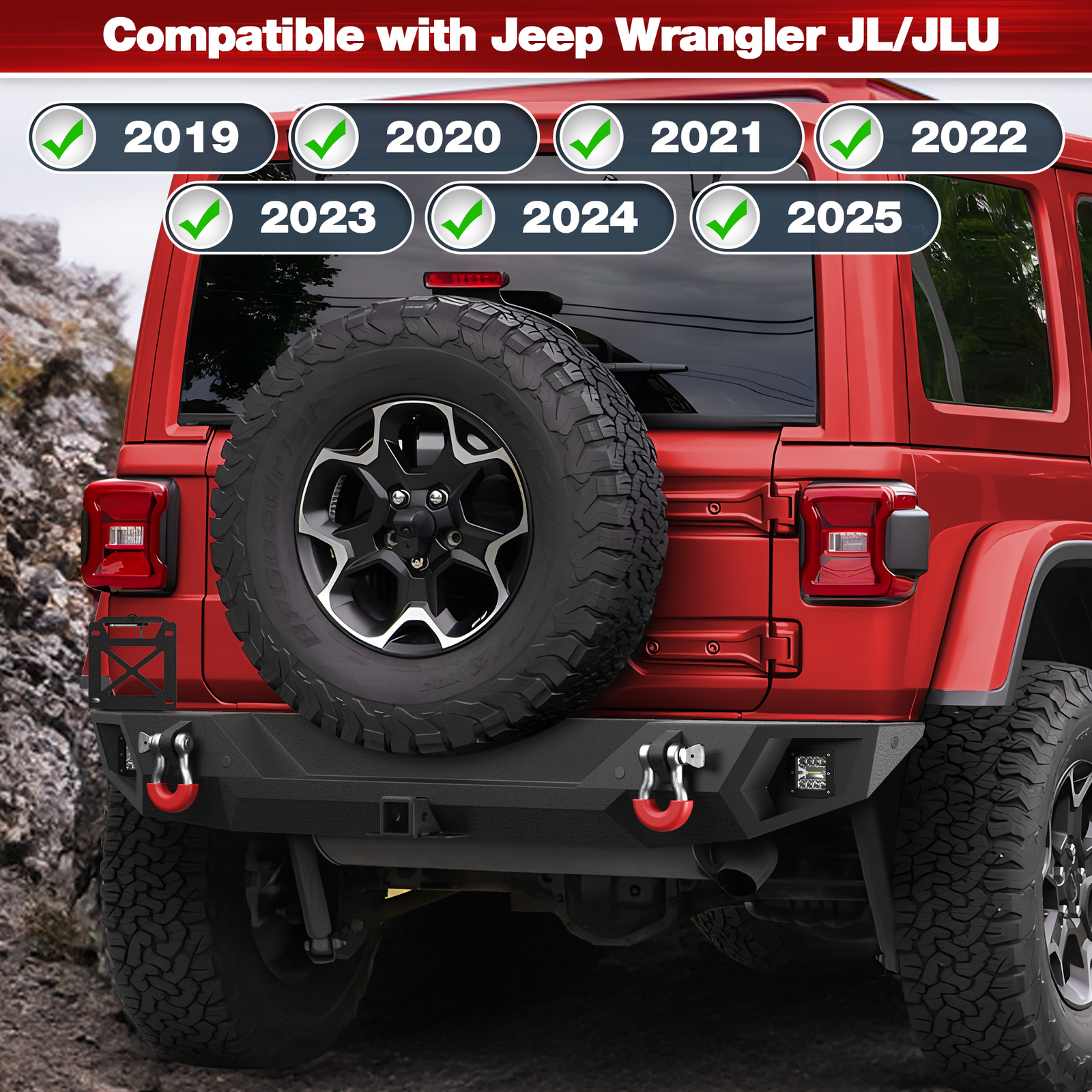 For 2019-2024 Wrangler JL/JLU Front or Rear Bumper W/Winch Plate&LED Lights thumbnail 14