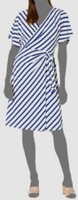 $145 Ralph Lauren Womens Blue Striped Short Sleeve Surplice Neck Wrap Dress Sz 8