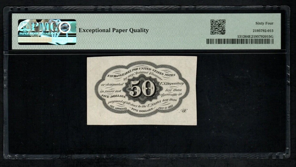 FR1312 50c First Issue US FRACTIONAL CURRENCY - PMG 64 EPQ Ch Unc  - W4 - Image 2 of 2