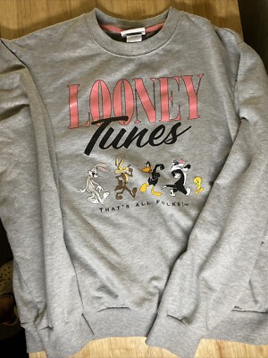 Vintage Looney Tunes That s All Folks Women's Graphic Sweatshirt Size L