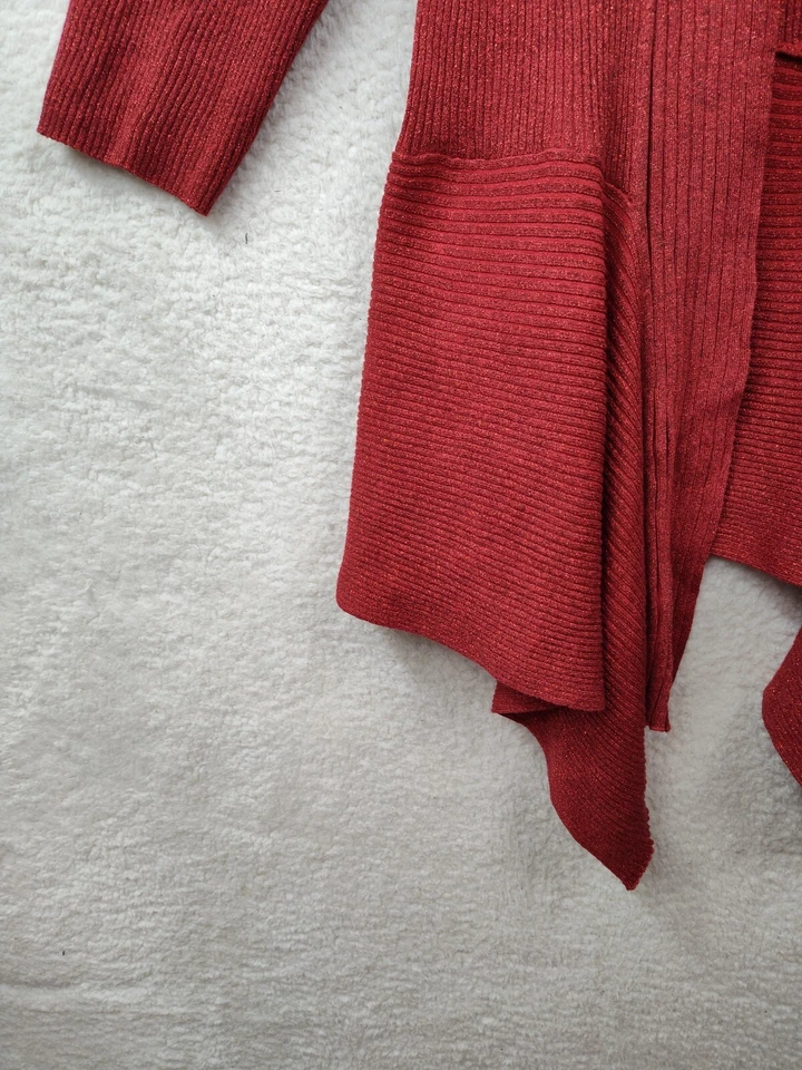 Cardigã Investments II Feminino Suéter 2X Vermelho Glitter Algodão Manga Longa Aberto - Imagem 4 de 4