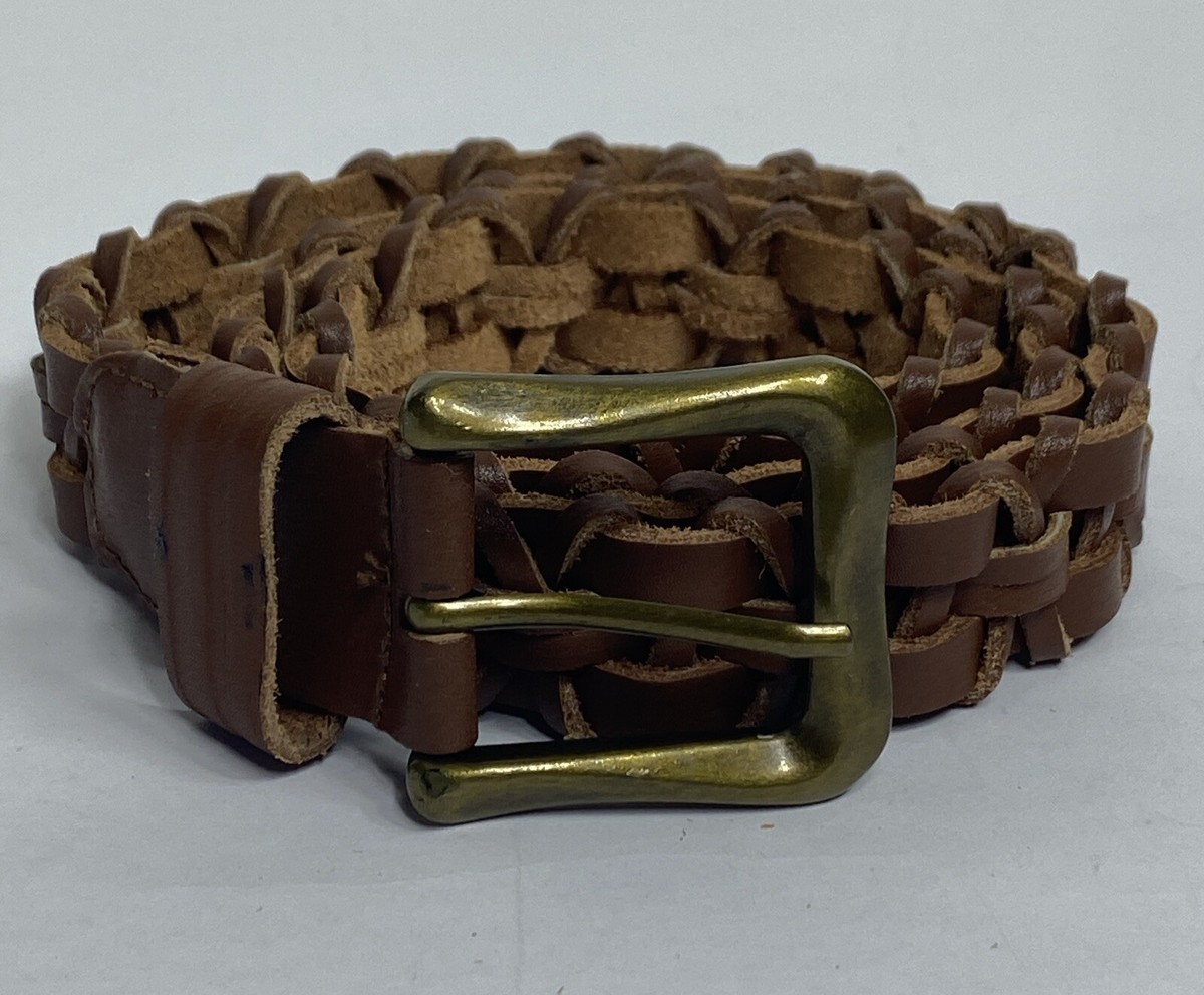 Genuine Leather Braided Linked Brown Belt Brass Buckle Size  display picture 1