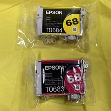Lot of 2 New Genuine Epson 68 T0683 T0684 Yellow Magenta Ink Cartridges, Sealed