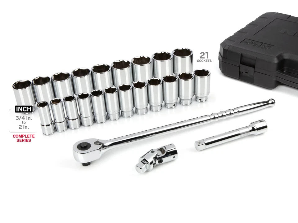 3/4 Inch Drive Deep 6-Point Socket and Ratchet Set with Case, 24-Pc. (3/4-2 in.) - Image 3 of 4