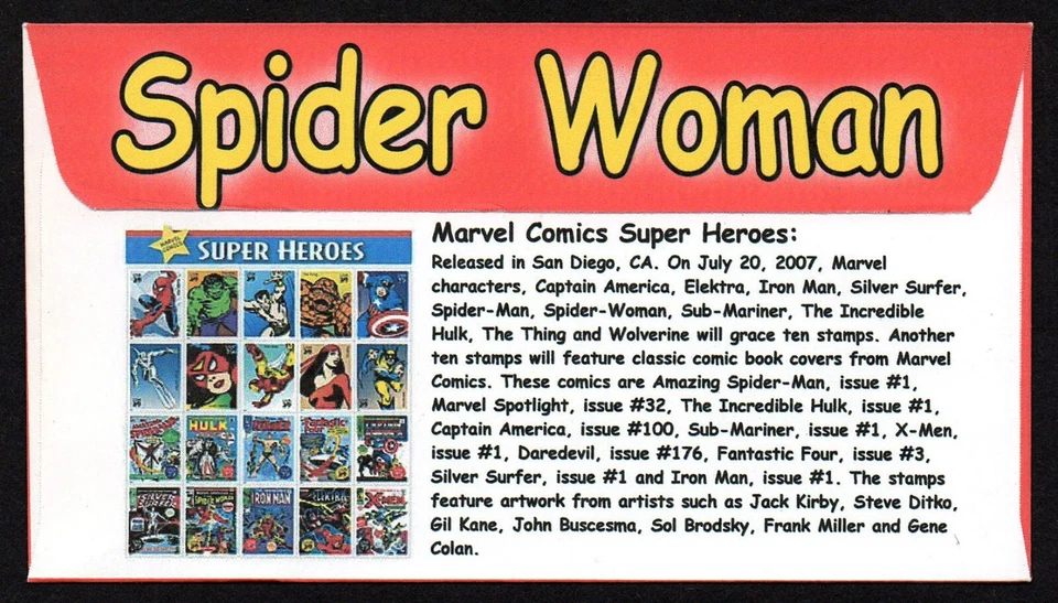 USA, SCOTT # 4159-Q, ILLUSTRATED FDC COVER 2007 SPIDER WOMAN, FROM MARVEL COMICS - Image 2 of 2
