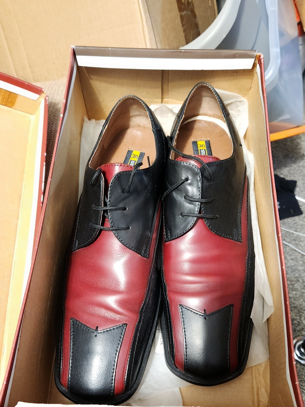 SAOLA Scarpe eleganti uomo vintage STACEY ADAMS tinta unita pelle nera e rossa 9m