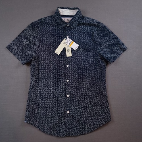 Original Penguin Munsingwear Stretch Slim Short Sleeve Shirt Blue Geo Small NWT