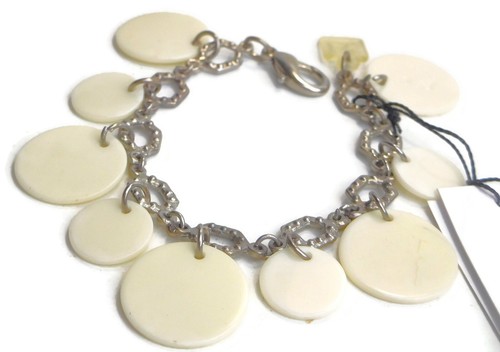 Sobral Fichas N34 White Charm Disks SilverTone Chain Link Artist Made Bracelet - Picture 3 of 4